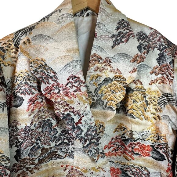 Vintage Japanese Silk Brocade Opera Coat Landscape Kimono Robe OS - Picture 3 of 10